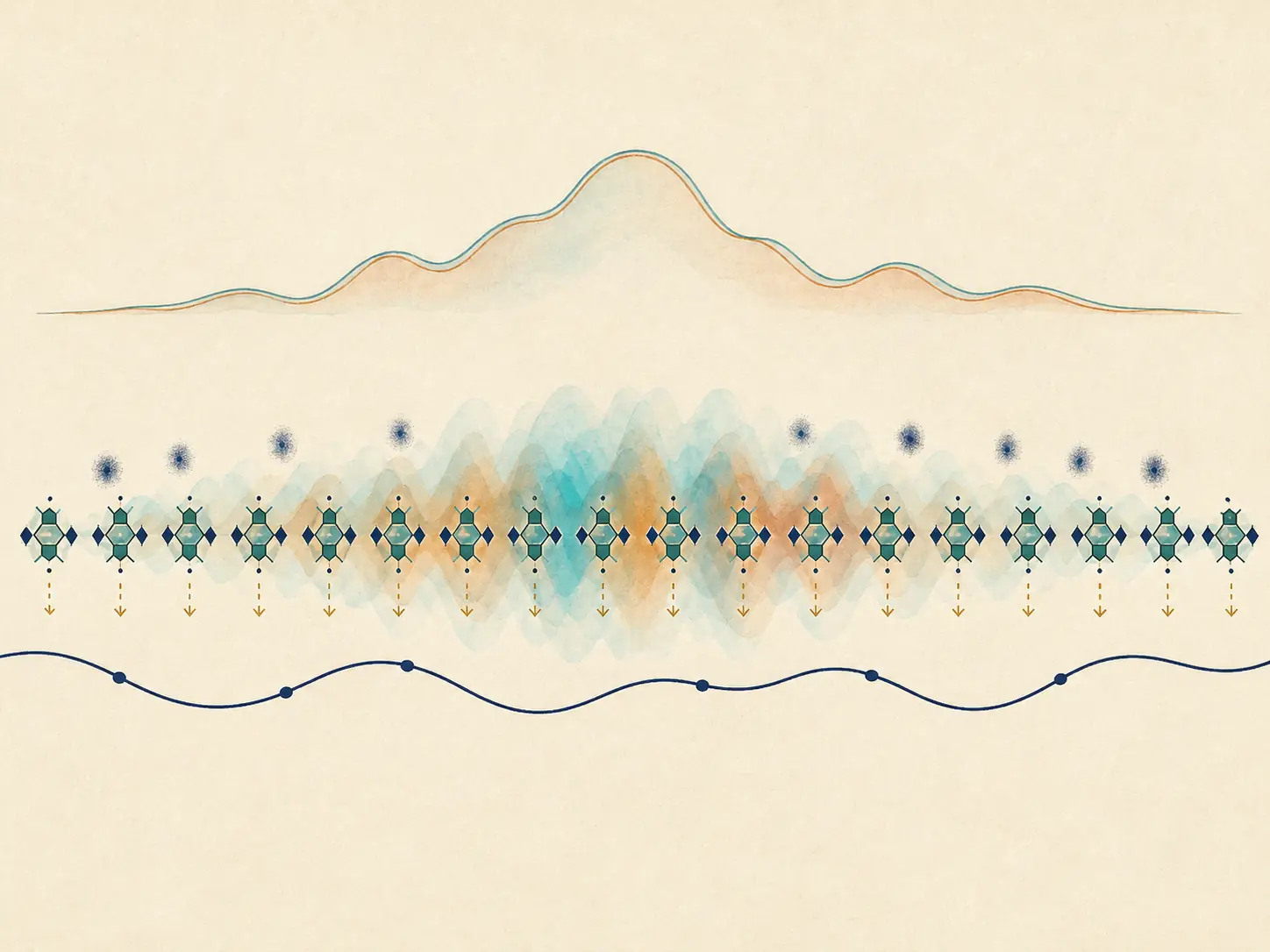 A delocalized polariton wavepacket moving across a molecular chain along shared classical paths